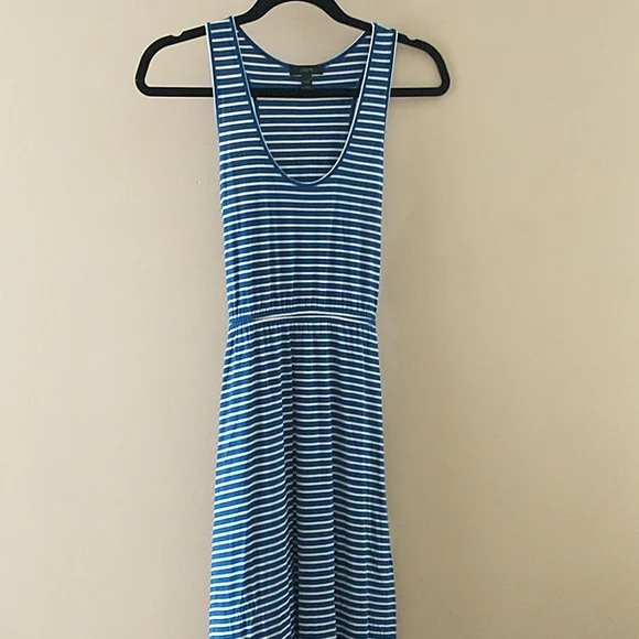 blue and white striped tank dress EMERSON FRY Racerback Tank Dress Maxi in Navy Stripe Rib Navy Stripe Rib / L